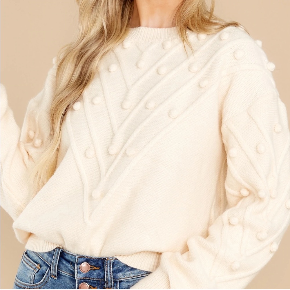 Red Dress Boutique- Flirtatious Ways Ivory Pom Pom Sweater